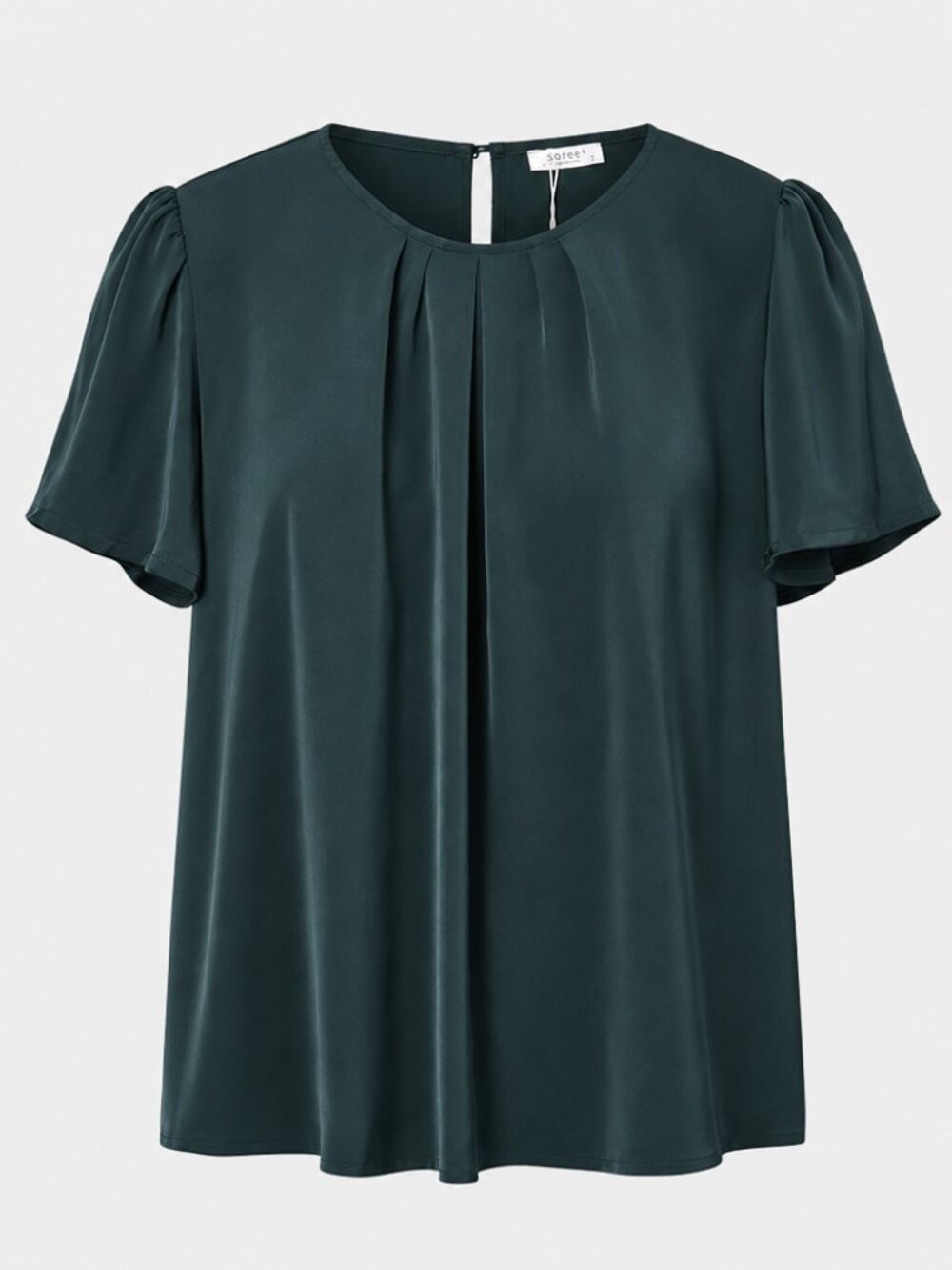 Soteer Feminine Deep Green Office Dressy XXL NWT Short Sleeve Pleat Neck Blouse